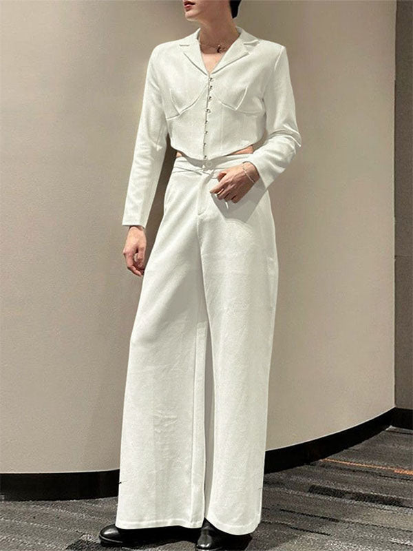 Men's Solid Color Cropped Casual Two Pieces Outfit SKUL28227