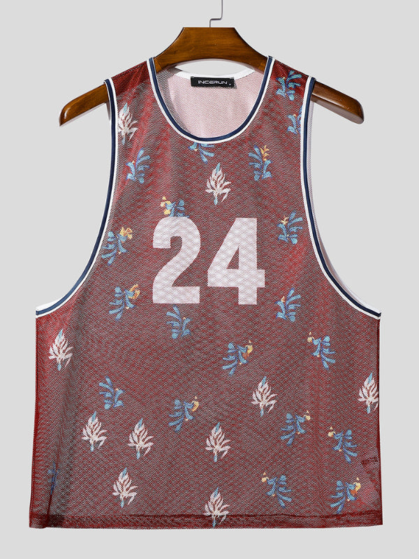Men's Number Print Sheer Mesh Tank SKUL15093