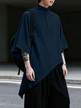 Men's Irregular Hem Stand Collar 3/4 Sleeve Shirt SKUL41011