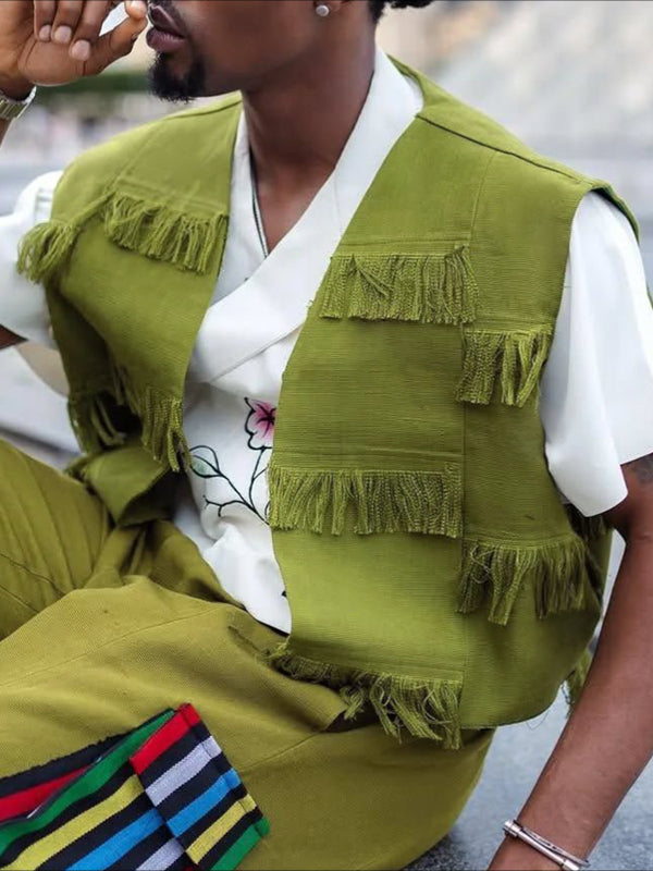 Men's Tassel Patchwork Cropped Waistcoat SKUL47917