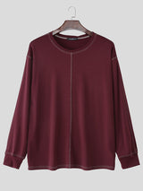 Men's Minimalist Contrast Loose Long Sleeve T-Shirt SKUL30786