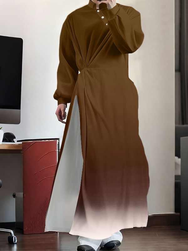 Men's Gradient Long Hem Stand Collar Shirt SKUL40228