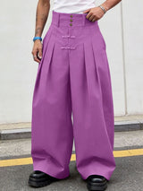 Men's Solid Color Frog Button Design Loose Long Pant SKUL60117