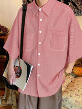 Men's City Boy Oversized Pinstripe Half Sleeve Shirt SKUL59597