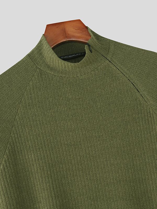 Men's Asymmetric Zipper Textured Knit Short Sleeve T-shirt SKUL48596