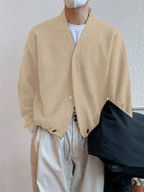 Men's Solid Color Knit V Neck Long Sleeve Cardigan SKUL28231