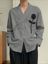 Men's 3D Floral Decor Long Sleeve Shirt SKUL42379