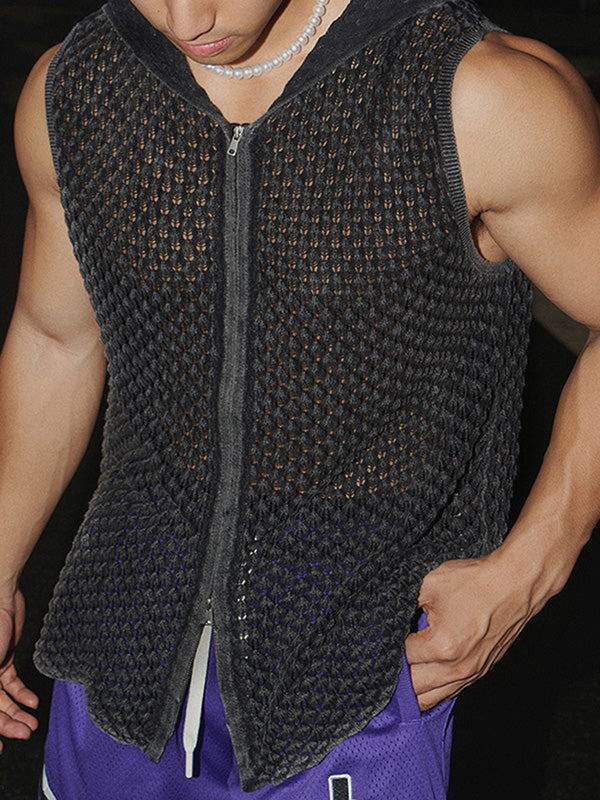 Mens Mesh See Through Hooded Sleeveless Shirt SKUK61849