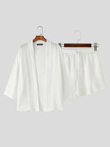 Mens Solid Color Minimalist Ruched Two Pieces Outfit SKUL13055