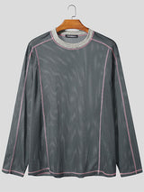 Men's Mesh Hollow Out Color Block Long Sleeve T-Shirt SKUL33866