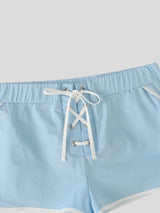 Men's Retro Gym Fitness Lace-Up Contrast Binding Extra Short Track Short SKUL67093