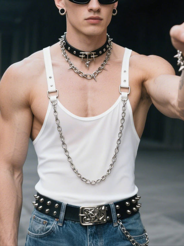 Mens Slightly Sheer Mesh Chain Loose Tank SKUL23551