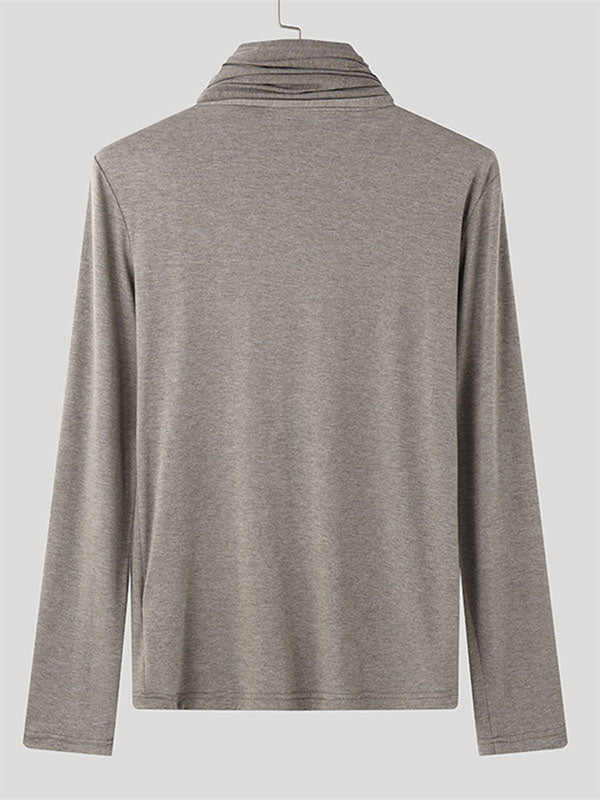 Mens Draped Neck Ruffled Long Sleeve T-Shirt SKUK83713