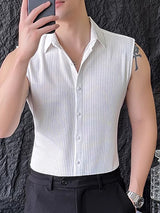 Mens Thin Vertical Striped Breathable Sleeveless Shirt SKUK72256