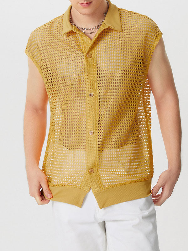 Mens Solid Mesh See Through Casual Shirt SKUK55783