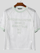 Men's Slogan Print Cut Out Color Block Short Sleeve T-shirt SKUL48724