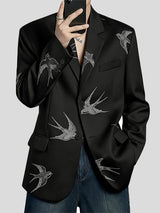 Men's Bird Printed Long Sleeve Blazer SKUL37524
