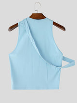 Men's Avant-Garde Asymmetrical Zipper Strappy Cold-Shoulder Cropped Tank SKUL58709