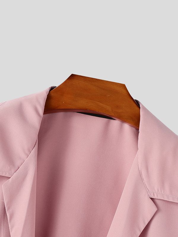 Men's Drawstring Patch Pocket Short Sleeve Shirt SKUL39361