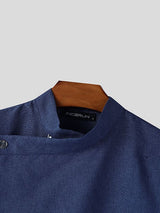 Men's Asymmetric Patchwork Stand Collar 3/4 Length Sleeve Shirt SKUL50560