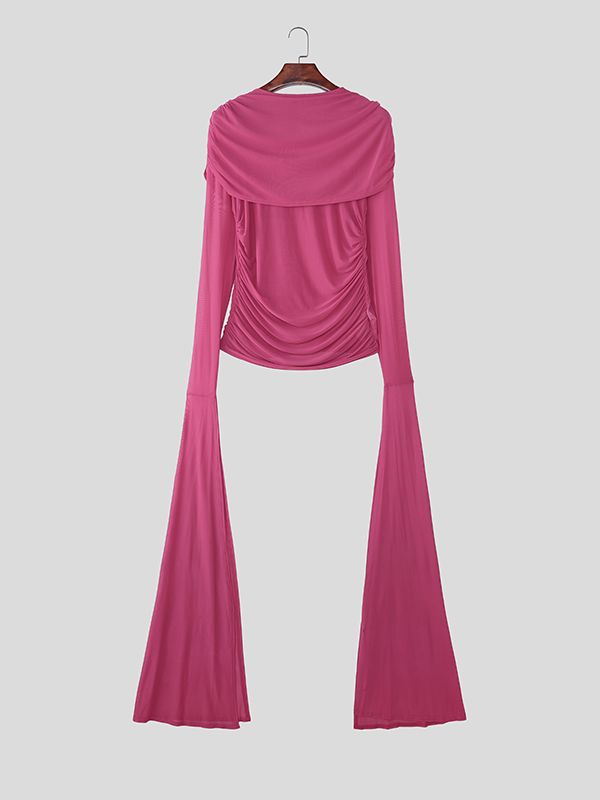 Men's Solid Color Pleated Flutter Sleeve T-shirt SKUL51898