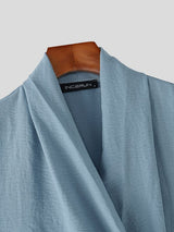 Men's Minimalist Zen Textured Asymmetrical Wrap Two Pieces Outfit SKUL74880