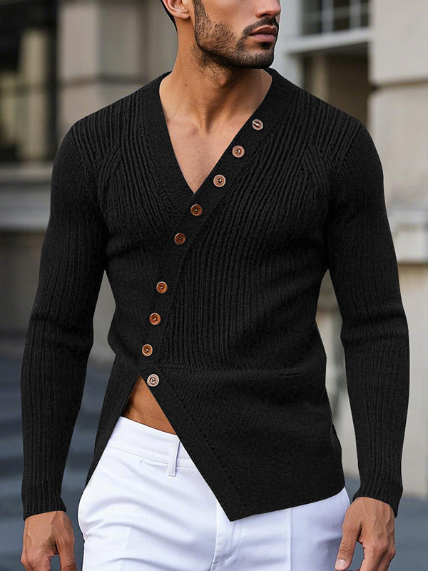 Mens Textured Long-Sleeve V-Neck T-Shirt SKUK99819