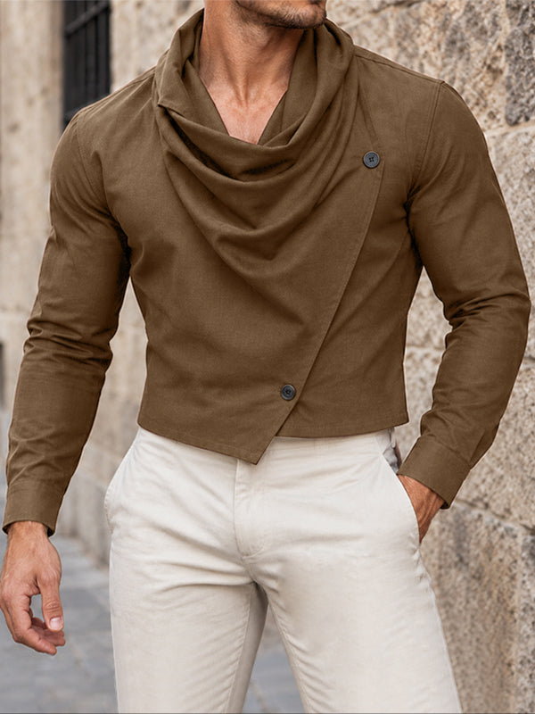 [Pre-order] Men's Smart Chic Evening Gala Draped Cowl Neck Asymmetric Wrap Cropped Shirt SKUL88513