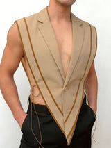 Men's Avant-Garde Open-Side Lace-Up Contrast Stripe Waistcoat SKUL54015