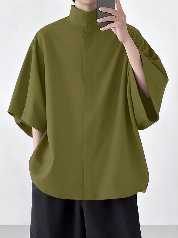 Men's Solid Color Mock Neck Half Sleeve Shirt SKUL41066