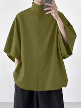 Men's Solid Color Mock Neck Half Sleeve Shirt SKUL41066