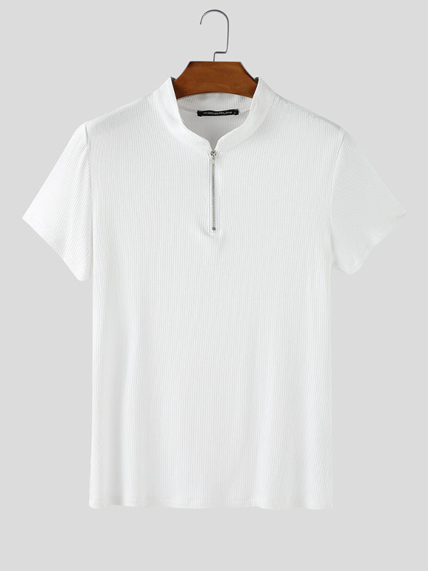 Mens Knit Stand Collar Short Sleeve T-Shirt SKUL17896