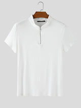 Mens Knit Stand Collar Short Sleeve T-Shirt SKUL17896