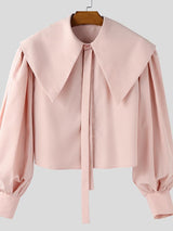 Men's Solid Color Sailor Collar Lamb Chop Sleeve Shirt SKUL45320