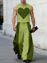 Men's Avant-Garde Colorblock Heart Graphic Two Pieces Outfit SKUL64292