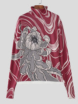 Men's Floral Tattoo Print High Neck Long Sleeve T-shirt SKUL45282