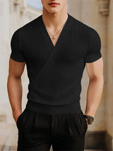 Mens Solid Color Textured V-Neck Short Sleeve T-Shirt SKUL17031