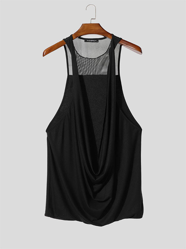 Mens Sheer Mesh Patchwork V-Neck Tank SKUL15600