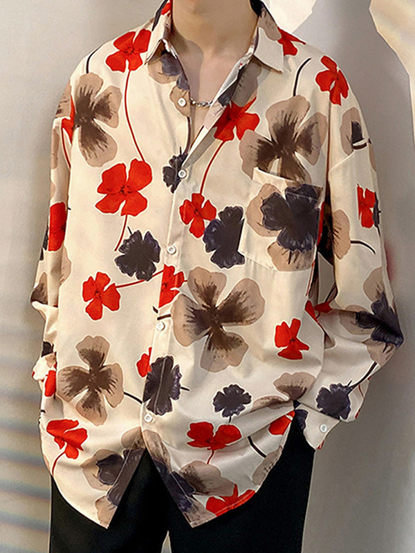 Mens Art Floral Print Long Sleeve Shirt SKUK46406