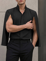 Men's High-Street Avant-Garde Deconstructed Cape Sleeve Stand-Collar Shirt SKUL73456