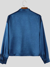 Men's Avant-Garde Gallery 3D Black Rose Applique Silky Satin Waist Length Long Sleeve Mandarin Collar Cropped Shirt SKUL82420