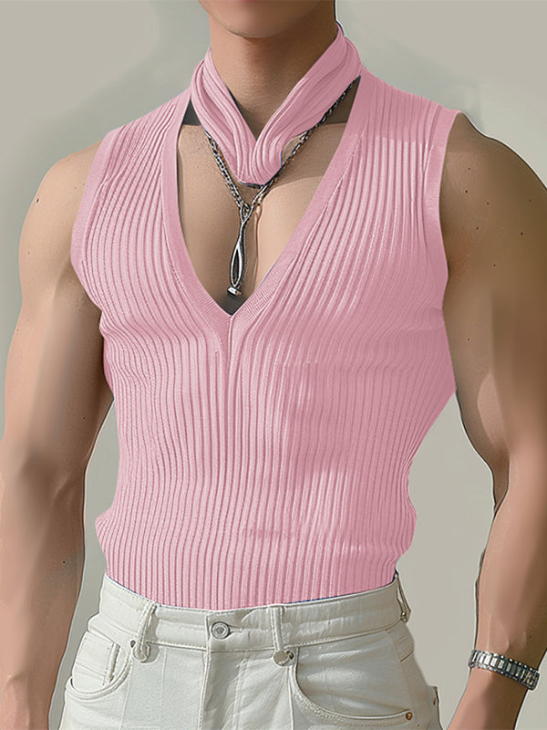 Mens Striped Design V-neck Sleeveless Tank SKUK65105