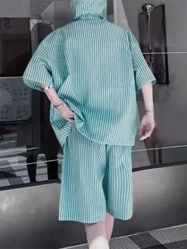 Mens Striped Hooded Casual Two Pieces Outfit SKUL17852