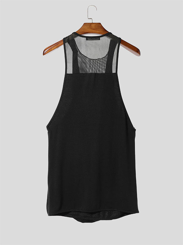 Mens Sheer Mesh Patchwork V-Neck Tank SKUL15600