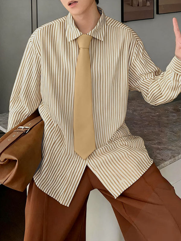 Men's Stripe Tie Long Sleeve Shirt SKUL30528