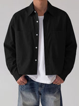 Men's Early Autumn Urban Casual Patch Pocket Boxy Fit Long Sleeve Turn-Down Collar Shirt SKUL81841