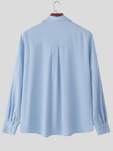 Men's Satin Embroidered Drawstring Loose Long Sleeve Shirt SKUL36381