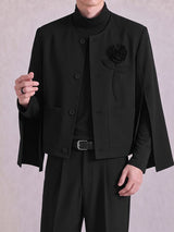 Men's Avant-Garde Chic Evening Gala 3D Rose Flower Slit Cape Sleeve Collarless Blazer SKUL86007