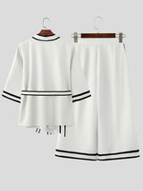 Mens Bold Stripe Contrast Color Two Pieces Outfit SKUL23933