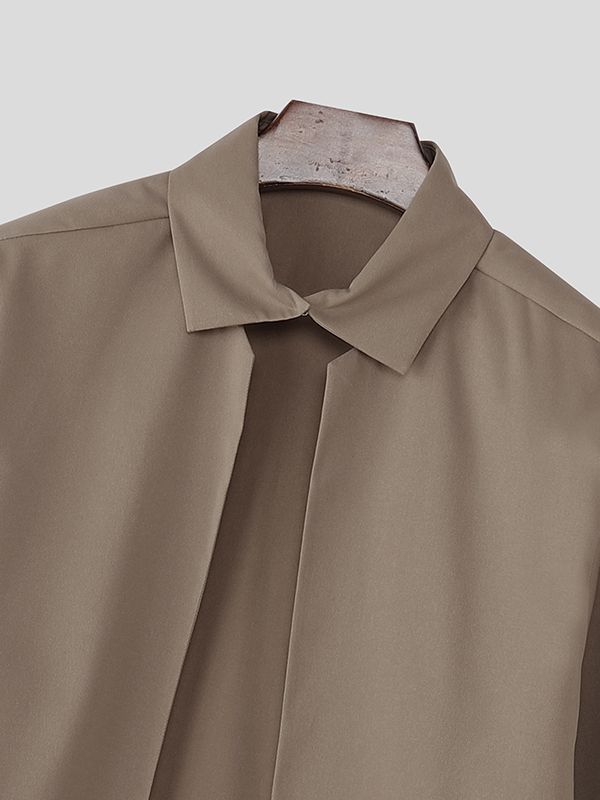 Men's Solid Tie-Shaped Cut Long Sleeve Shirt SKUL34010